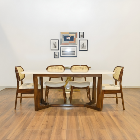 Cane Model Dining  Set With Inlay Marble