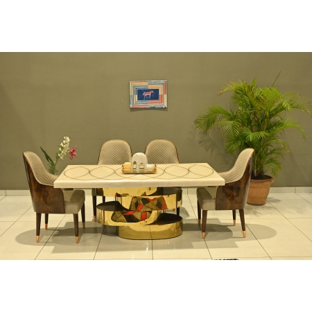 Gold Base Border Onyx Dining Set