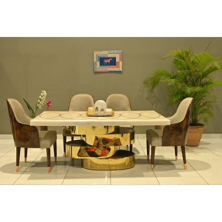 Gold Base Border Onyx Dining Set