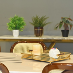 Cane Model Dining  Set With Inlay Marble