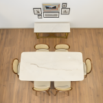 Cane Model Dining  Set With Inlay Marble